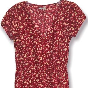 Kimchi Blue (Urban Outfitters) red floral button down mini dress (size L)